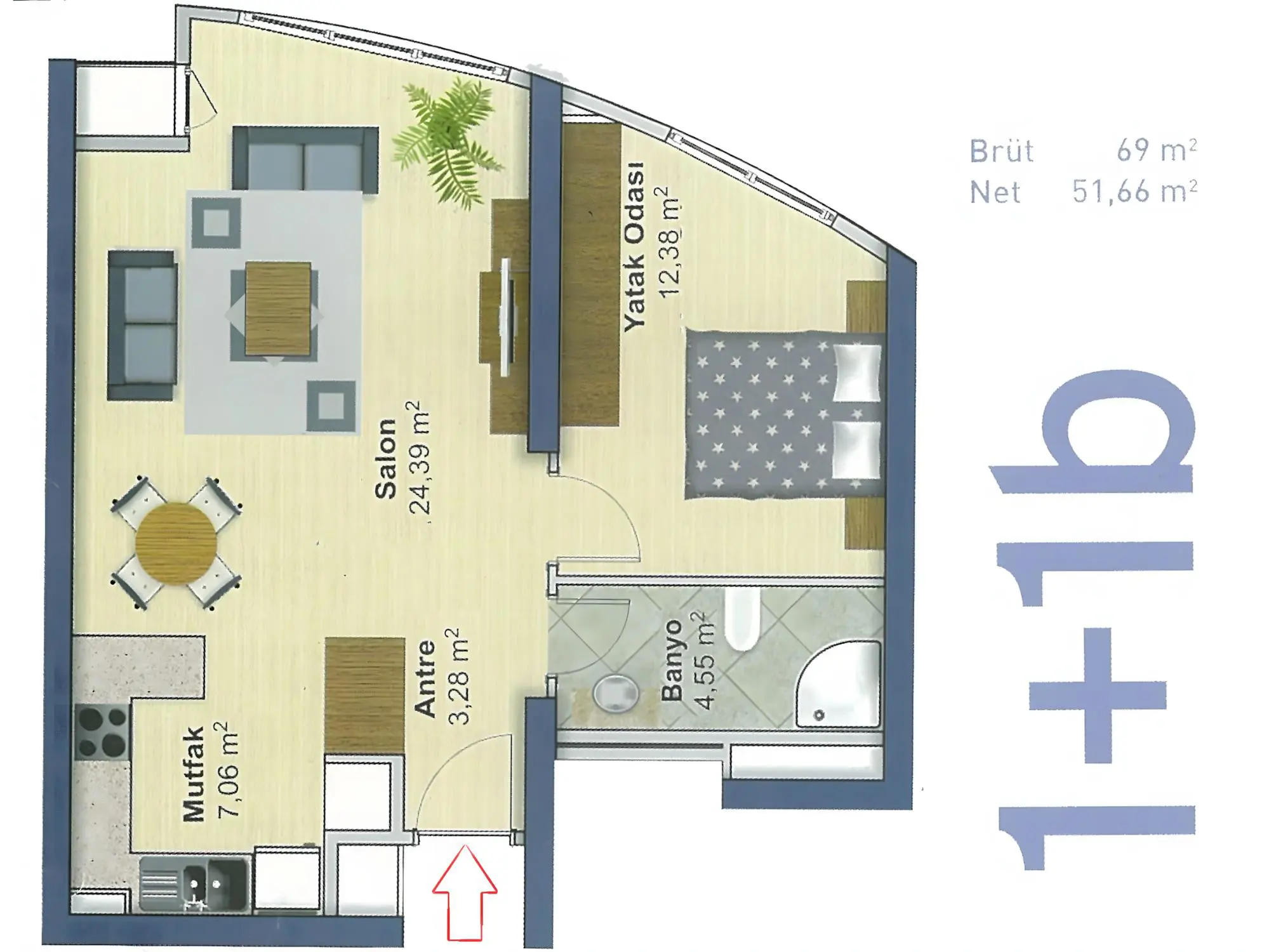 Ataşehir Ağaoğlu Andromeda Yüksek Kat B Tipi 69m2 Kiralık 1+1 Daire — fotoğraf 4